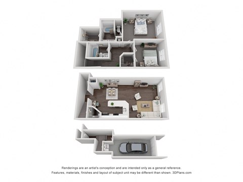 Floor plan for 2 beds, 2 baths, 1161 sqft